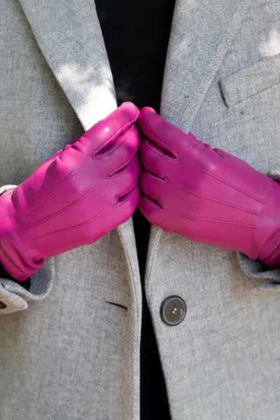 Emma Three Point Leather Gloves - Hot Pink