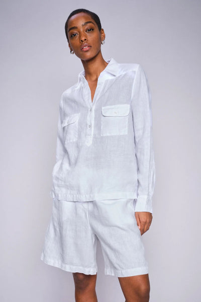 Enna Linen Pocket Blouse - White