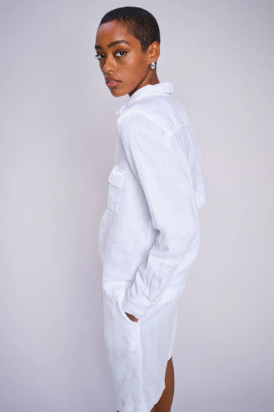 Enna Linen Pocket Blouse - White