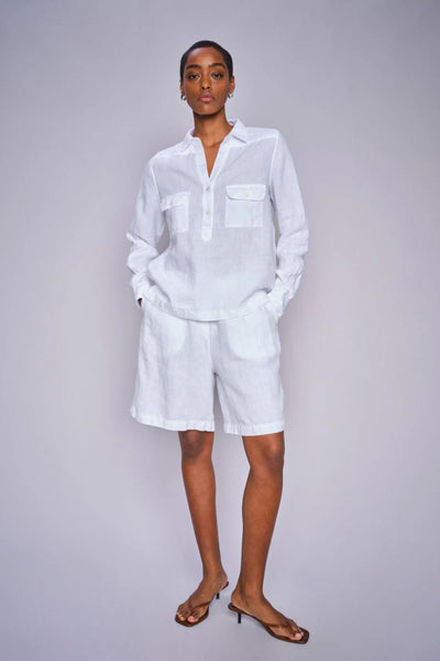 Enna Linen Pocket Blouse - White