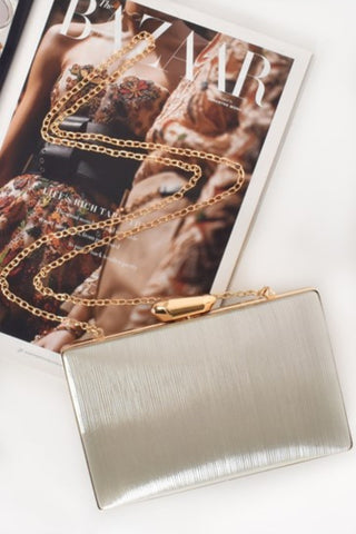 Ensley Pebble Clasp Structured Clutch - Silver