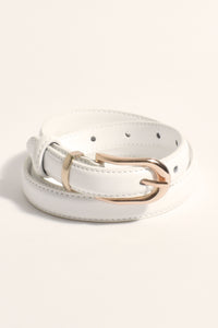Essential Vegan Leather Thin Belt - White Gold