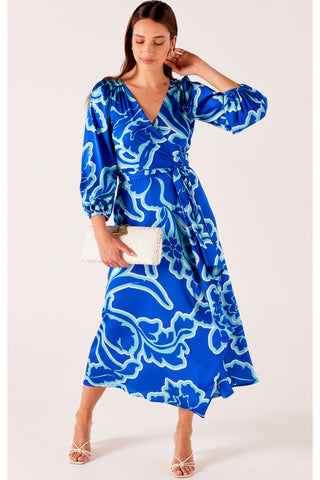 Ethereal Wrap Dress - Azure Blue Floral