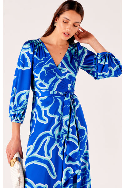 Ethereal Wrap Dress - Azure Blue Floral