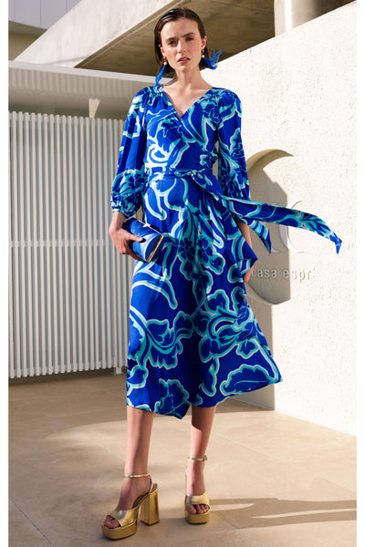 Ethereal Wrap Dress - Azure Blue Floral