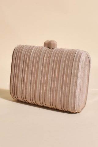 Everleigh Fine Pleat Resin Clasp Clutch - Cream