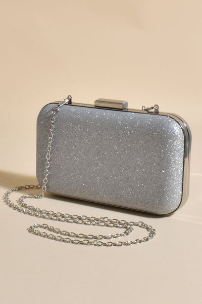 Everly Bar Top Structured Clutch - Silver