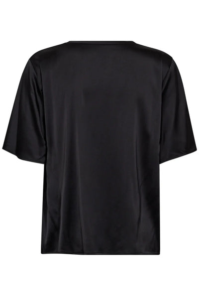 Evie V-Neck Satin Blouse- Black