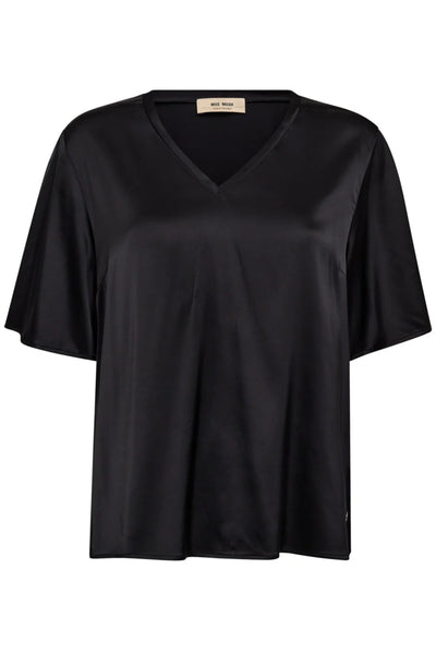 Evie V-Neck Satin Blouse- Black