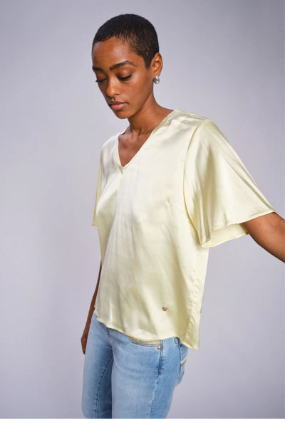 Evie V-Neck Satin Blouse - French Vanilla