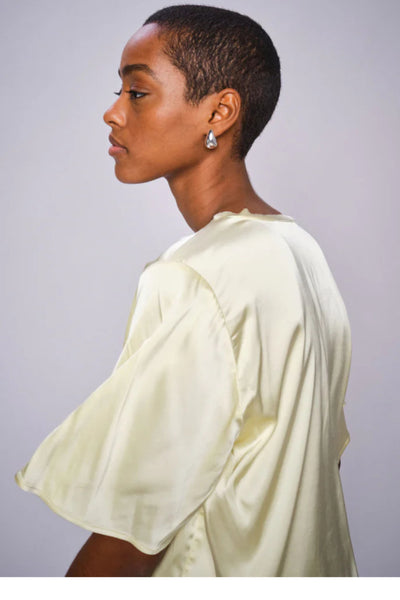 Evie V-Neck Satin Blouse - French Vanilla