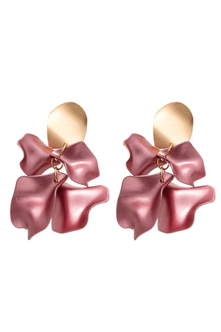 Exaggerated Flower Drop Earrings -Gold/Pink