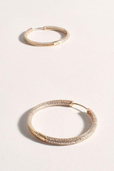 Ezra Diamante Encrusted Bling Hoops - Gold Crystal