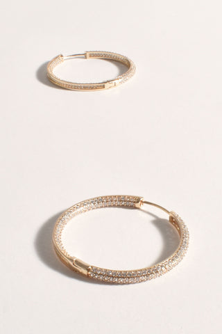 Ezra Diamante Encrusted Bling Hoops - Gold Crystal