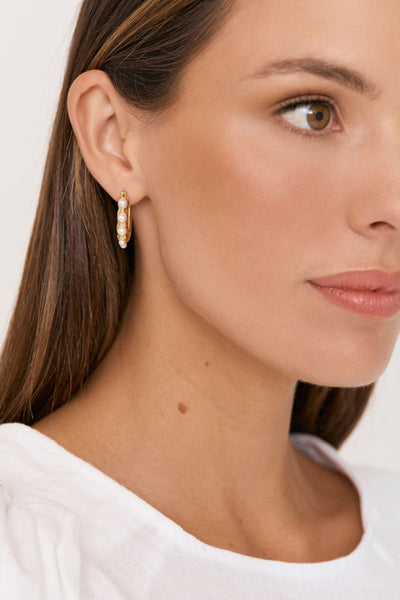 Faux Pearl Molton Hoop Earrings - Gold