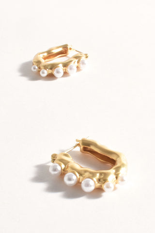 Faux Pearl Molton Hoop Earrings - Gold