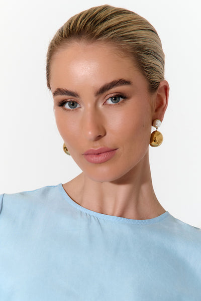 Faux Pearl Top Disc Drop Earrings - Gold