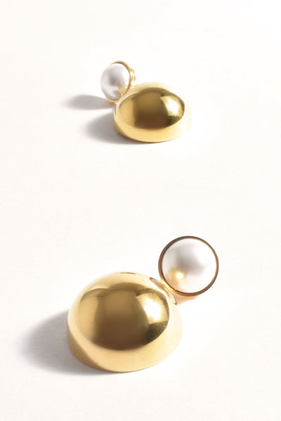 Faux Pearl Top Disc Drop Earrings - Gold