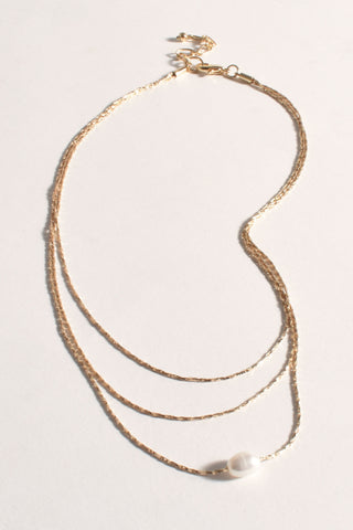 Fine Chain Layered Pearl Necklace - Gold