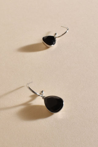 Fine Hoop Mini Teardrop Earrings - Black Silver