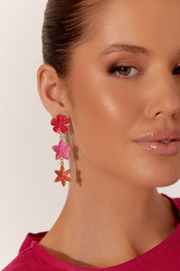 Floral Triad Earrings - Pink Multi