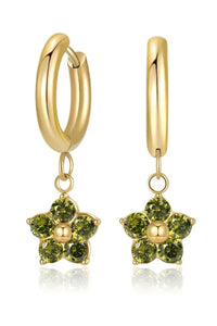 Delicate Flower Drop Zircon Earrings - Gold-Olive