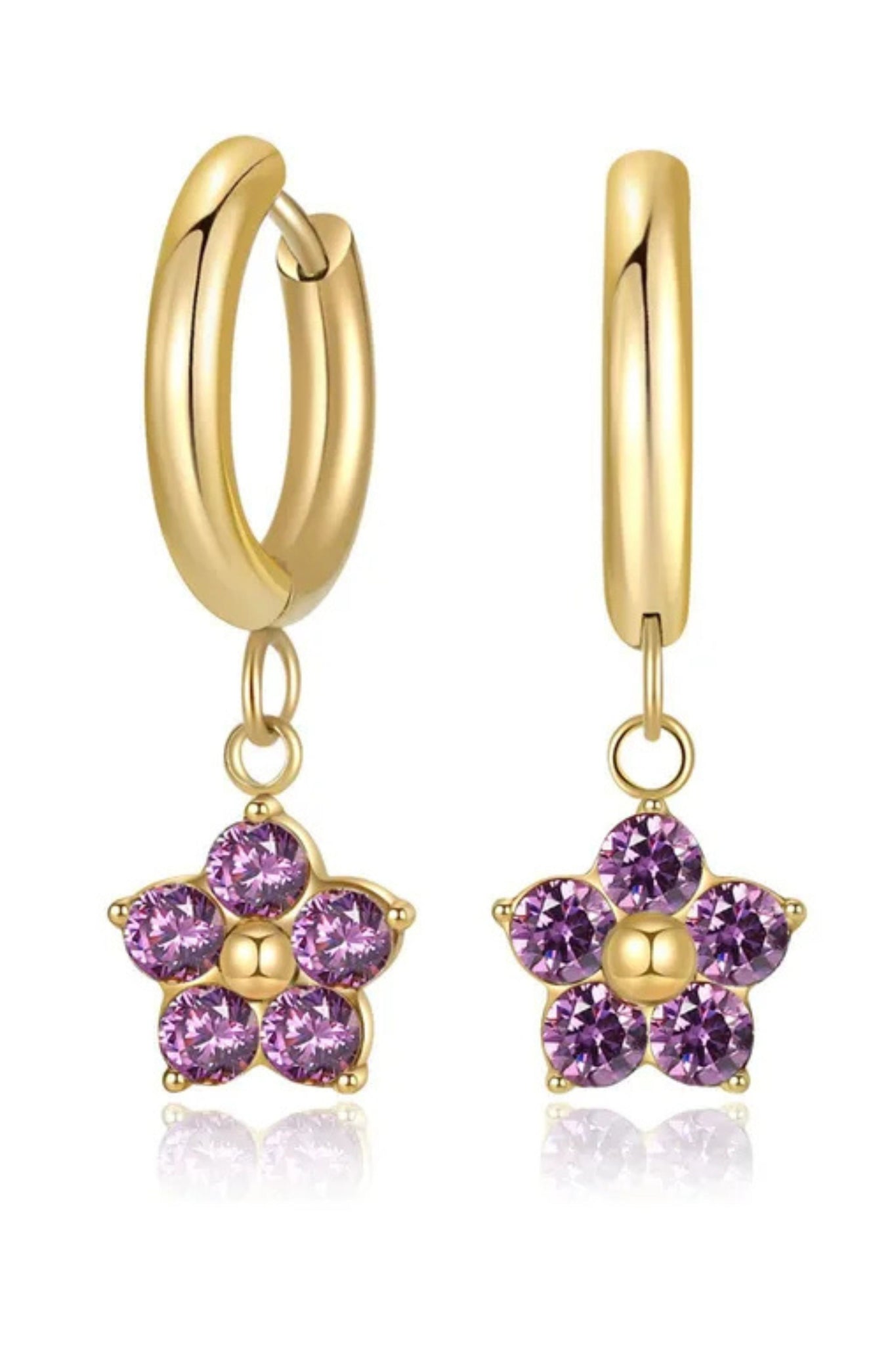 Delicate Flower Drop Zircon Earrings - Gold-Purple