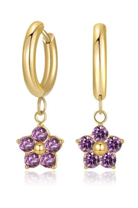 Delicate Flower Drop Zircon Earrings - Gold-Purple