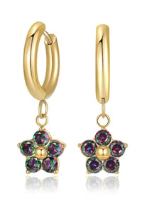 Delicate Flower Drop Zircon Earrings - Gold-Multi