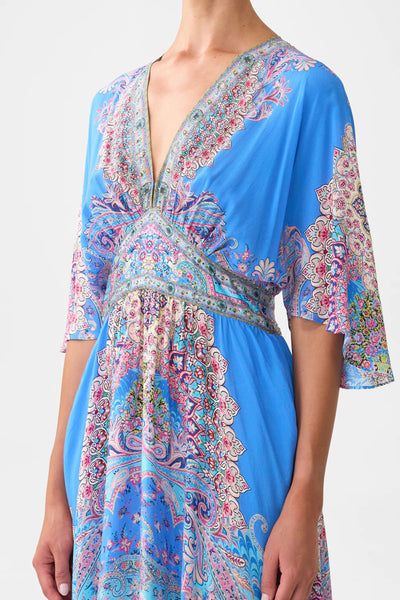 Waisted Dress With Hem Ruffle - Footsteps in Folklore