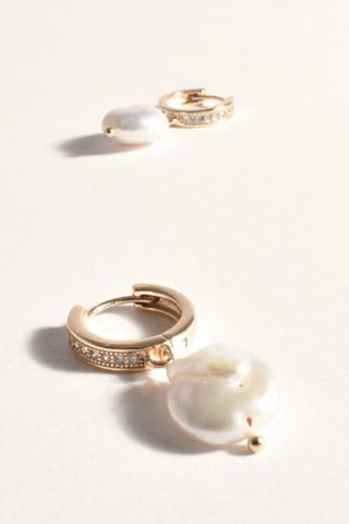 Freshwater Pearl Diamante Hoops - Gold Crystal