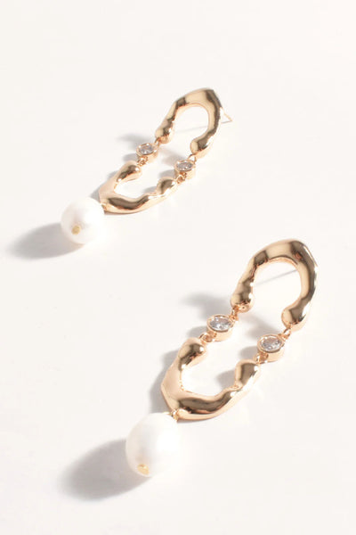 Freshwater Pearl Drop Arch Earrings - Cream Gold