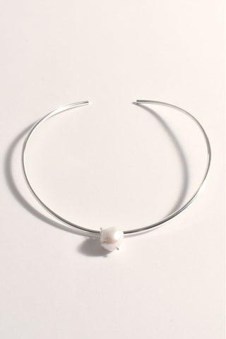 Freshwater Pearl Drop Collar Necklace - Silver