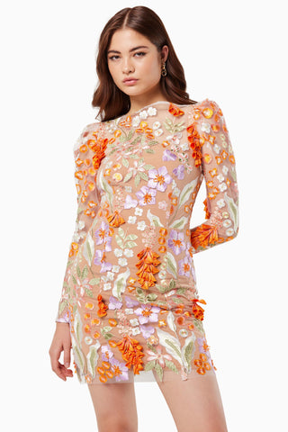 Funk 3D Flowers Mini Dress - Orange Multi