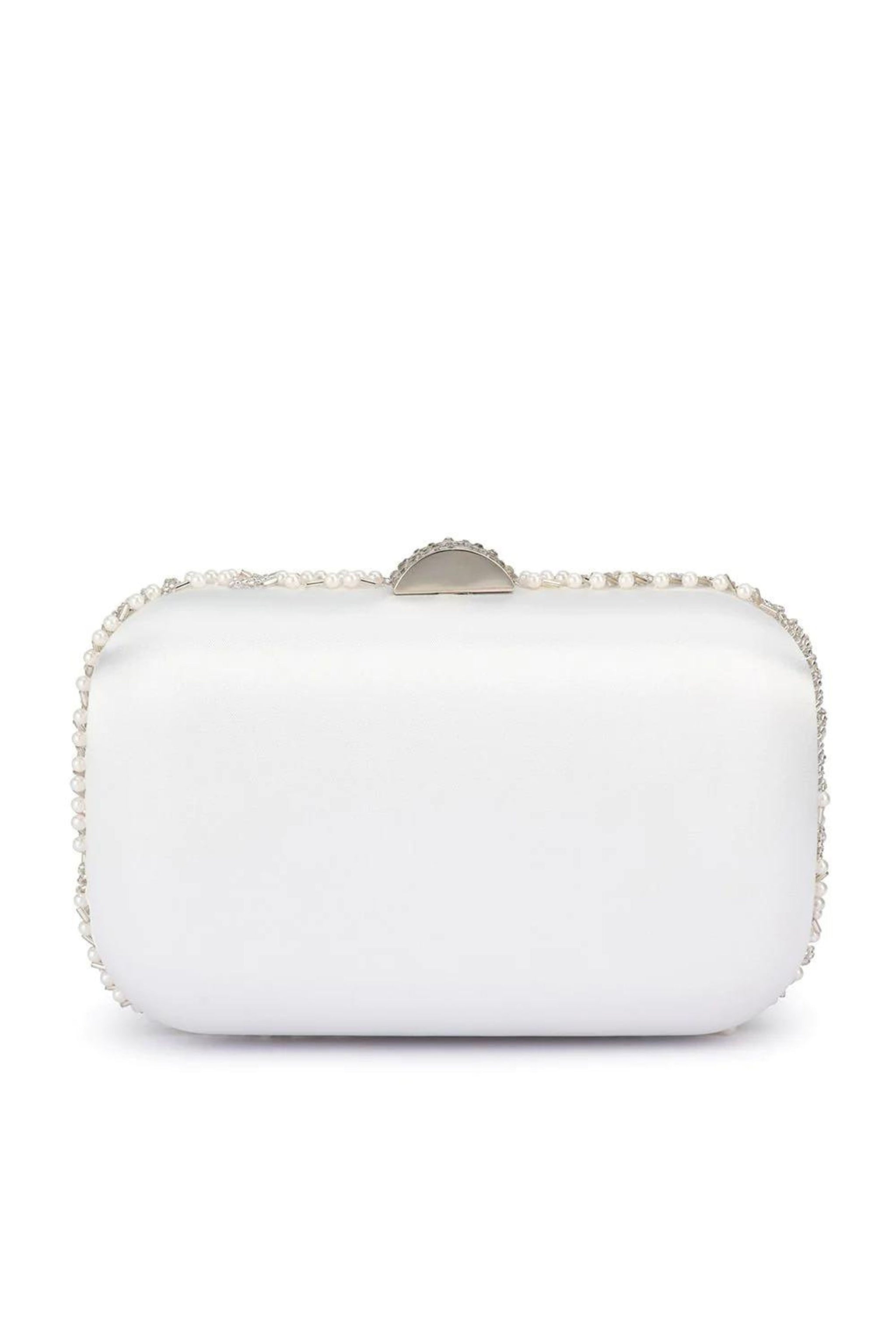 OLGA BERG STOCKISTS Gabriel Encrusted Clutch White Silver Pearl