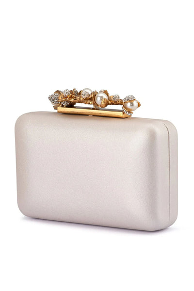 Gabriel Pearl Embellished Clutch - White