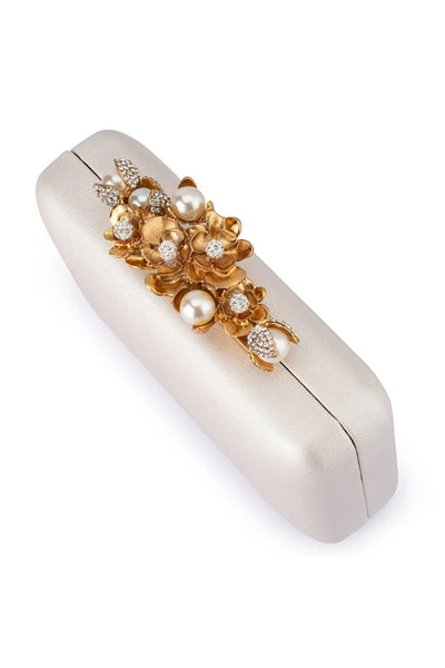 Gabriel Pearl Embellished Clutch - White