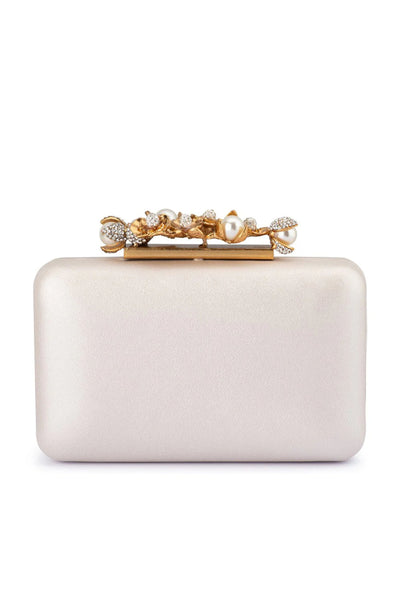 Gabriel Pearl Embellished Clutch - White