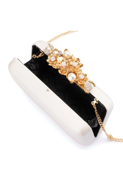 Gabriel Pearl Embellished Clutch - White