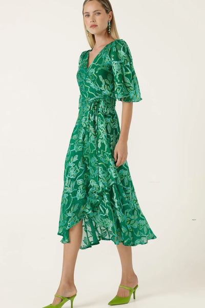Garden Maze Wrap Dress - Green Aqua Floral