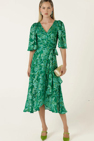 Garden Maze Wrap Dress - Green Aqua Floral