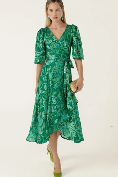 Garden Maze Wrap Dress - Green Aqua Floral