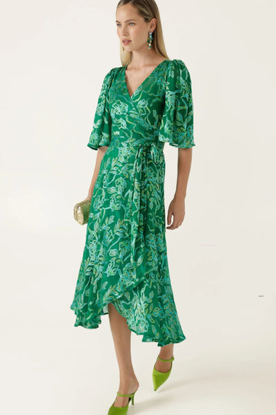 Garden Maze Wrap Dress - Green Aqua Floral