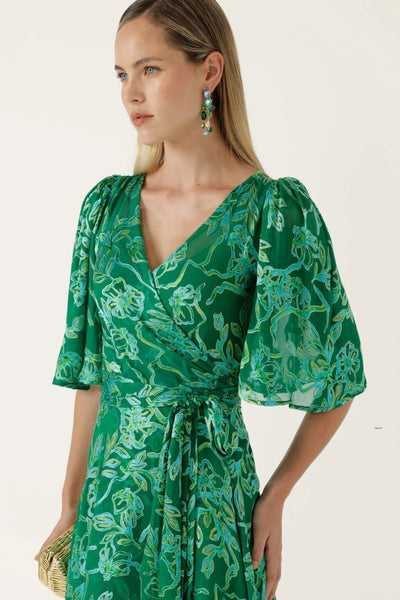 Garden Maze Wrap Dress - Green Aqua Floral