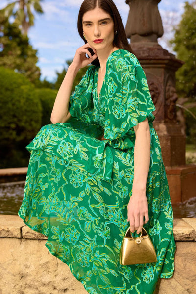 Garden Maze Wrap Dress - Green Aqua Floral