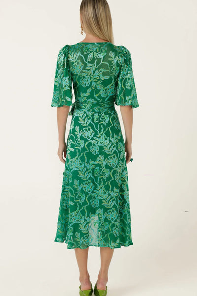 Garden Maze Wrap Dress - Green Aqua Floral
