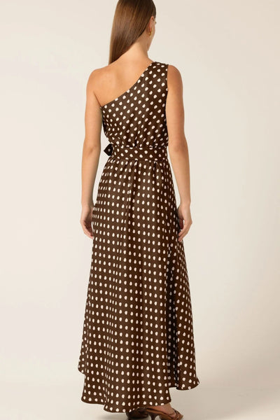 Gardenia One Shoulder Dress - Choc Cream Spot