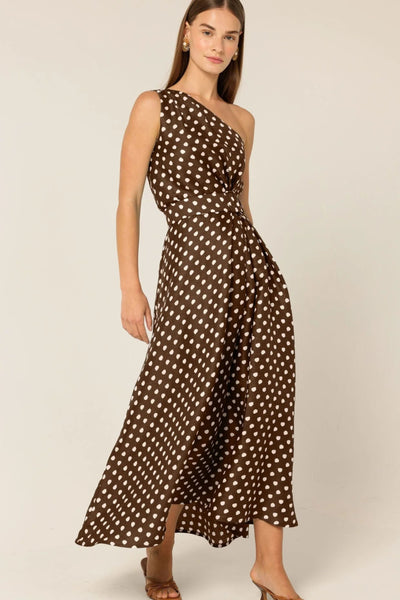 Gardenia One Shoulder Dress - Choc Cream Spot