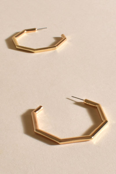Geo Rounded Edge Metal Hoops - Gold