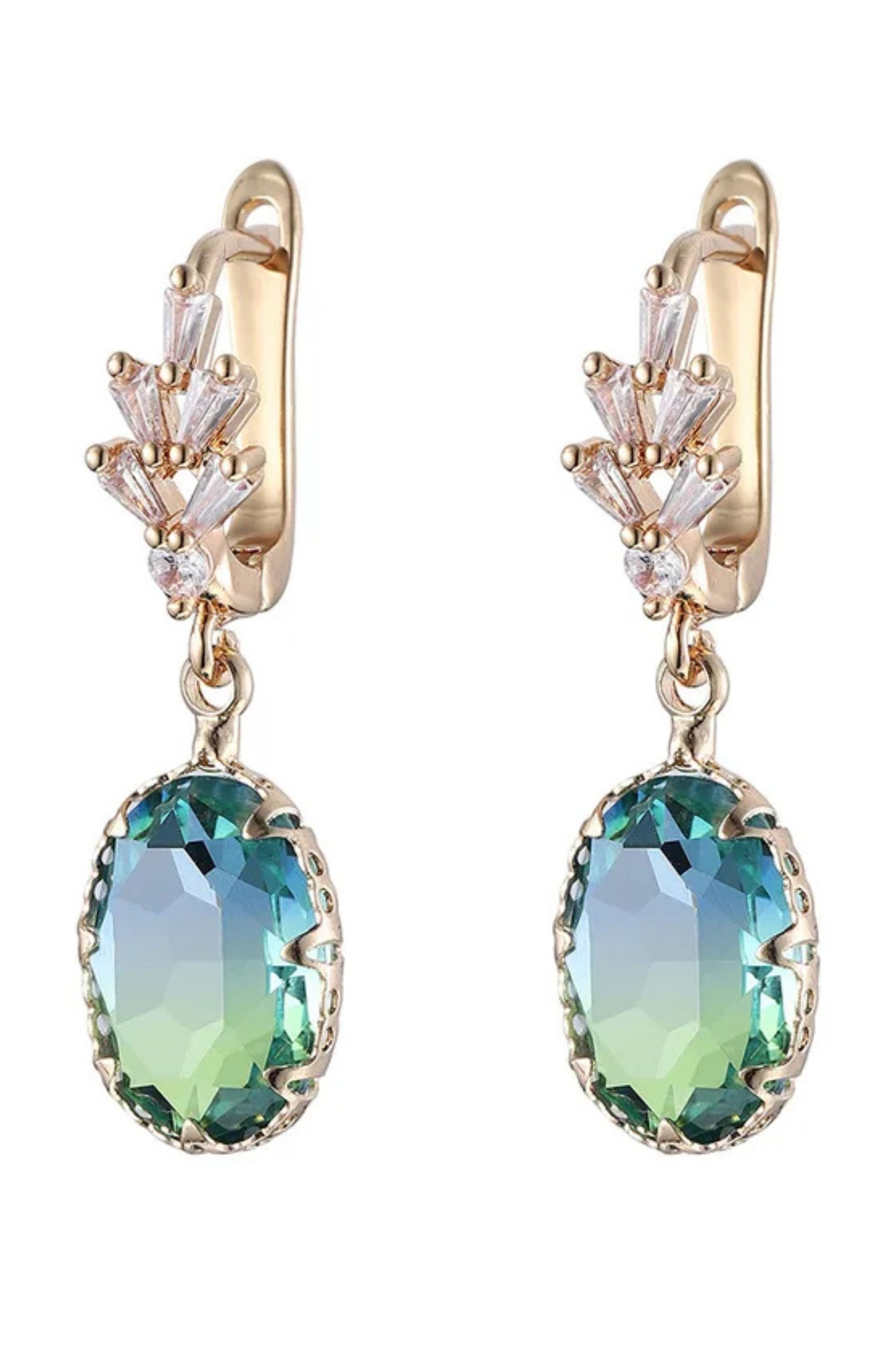 Geometric Zircon Drop Earrings - Blue Green